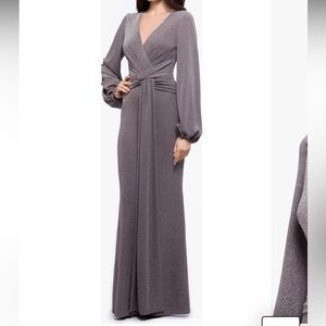 Betsy & Adam Metallic Knit Long Sleeve Gown